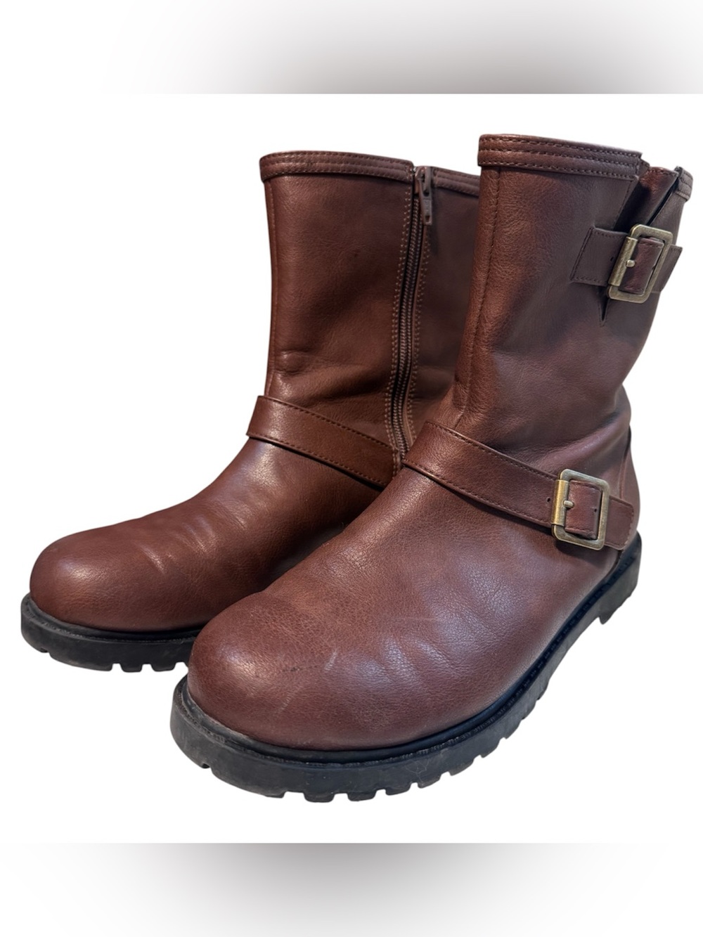 Lands' End Girls Brown Leather Buckle Mid-Calf Boots - 61